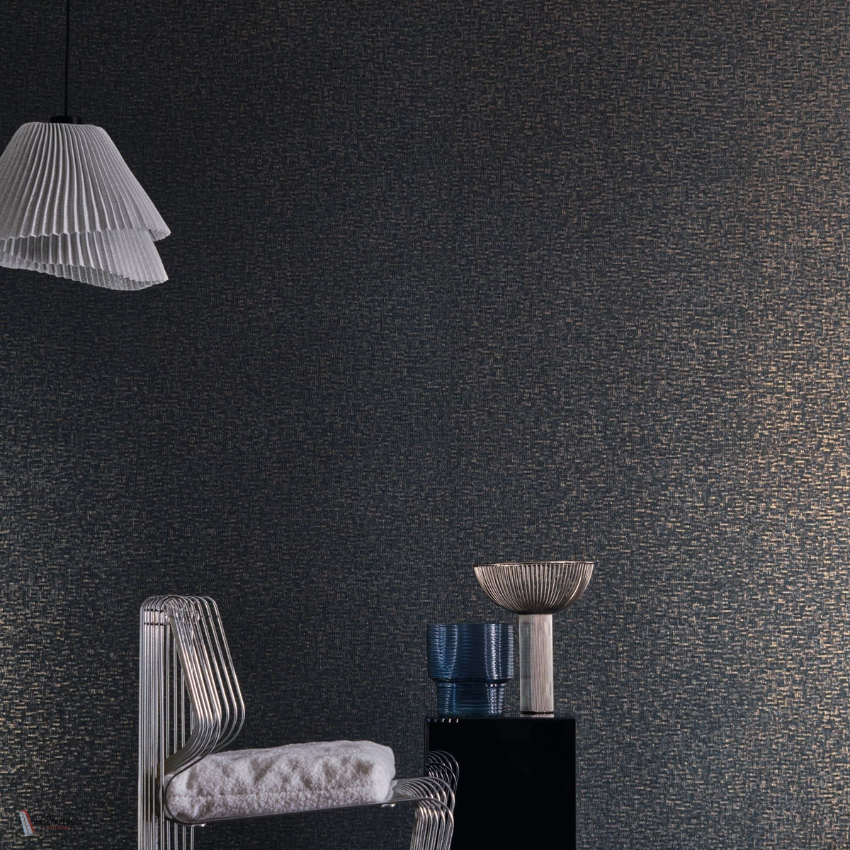 Tessela wallpaper by Casamance in Black, styled room shot