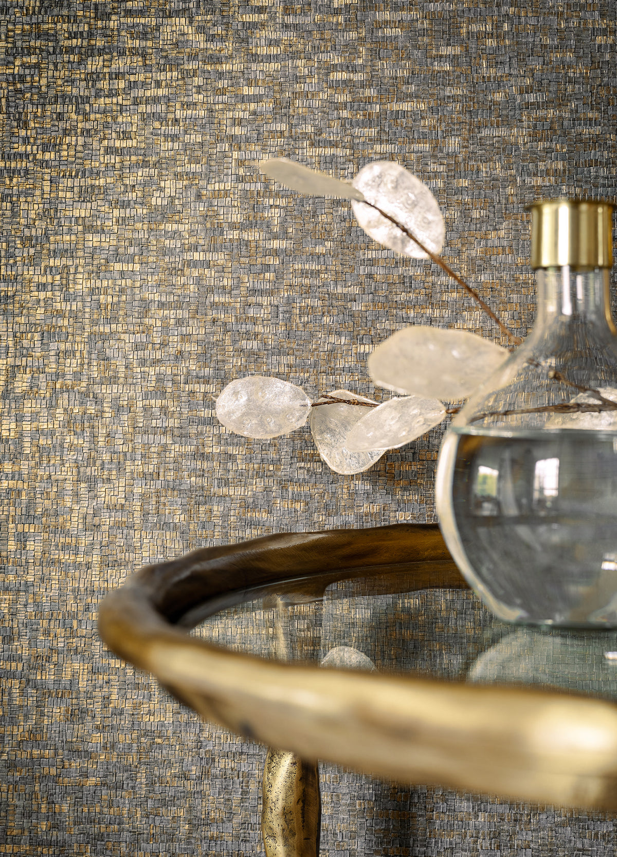 Tessela wallpaper by Casamance in Brown – Bronze, styled room shot