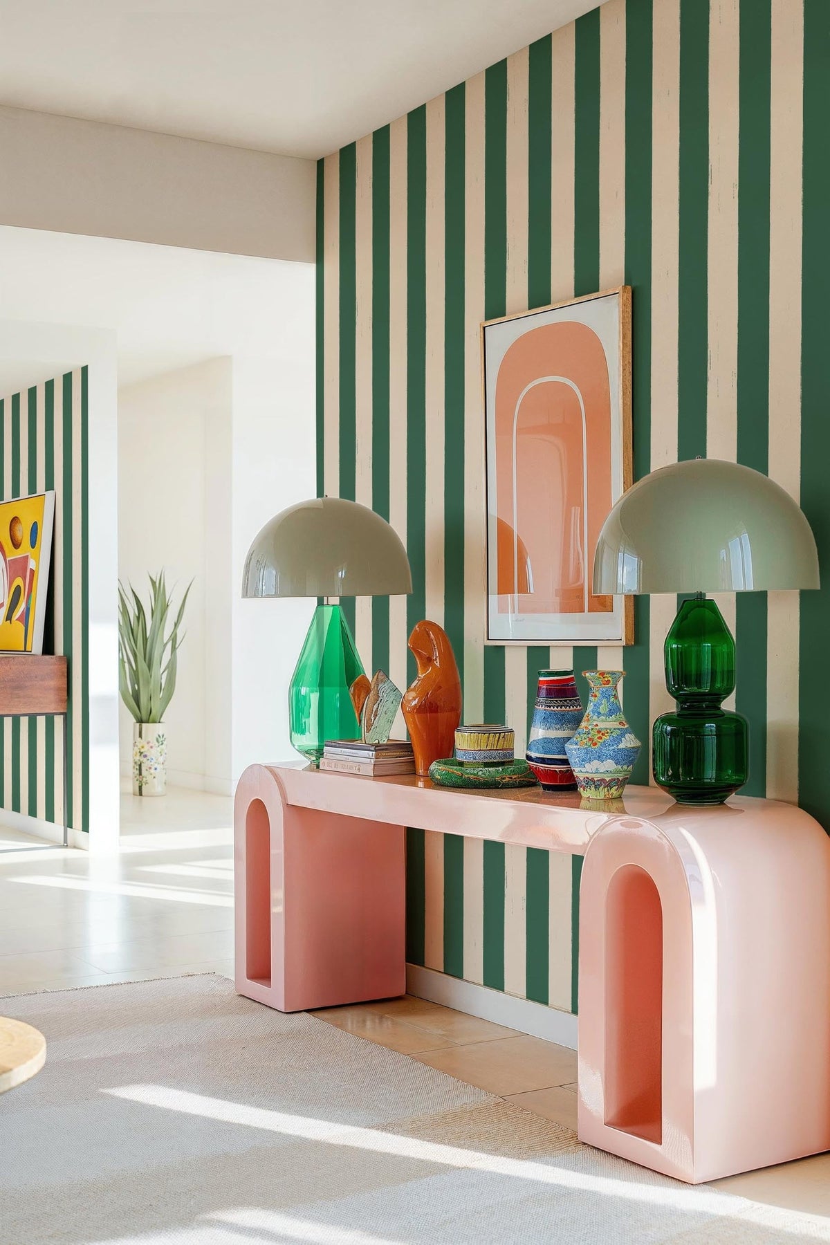 Toldo wallpaper by Coordonné in Green – Kumquat, styled room