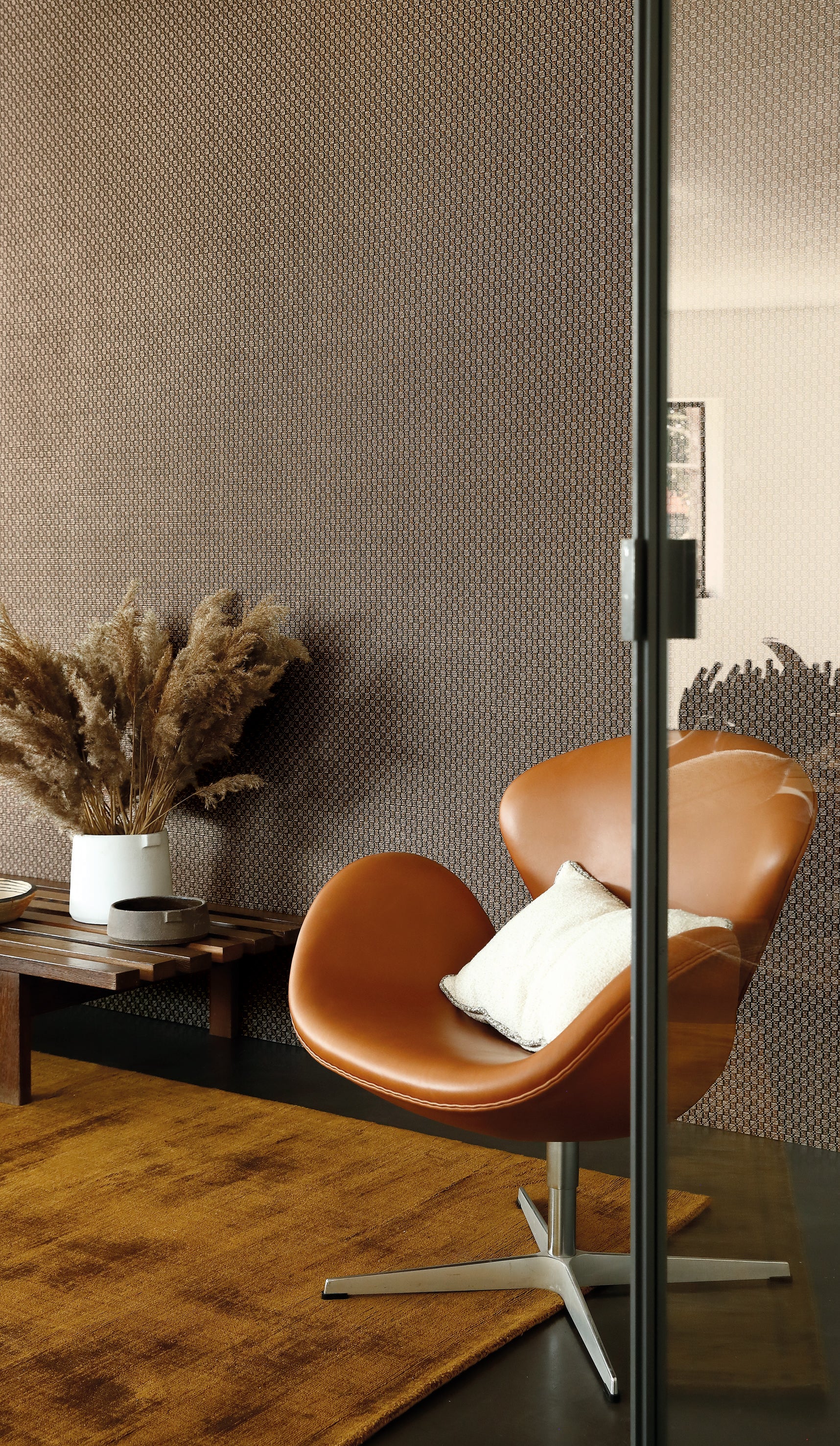 Trenza wallpaper by Casamance in Black, styled room shot