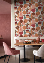 Vallauris wallpaper by Casamance in Red – Garnet & Orange, styled room shot