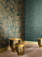 Venetie wallpaper by Casamance in Blue – Navy & Gold, styled room shot
