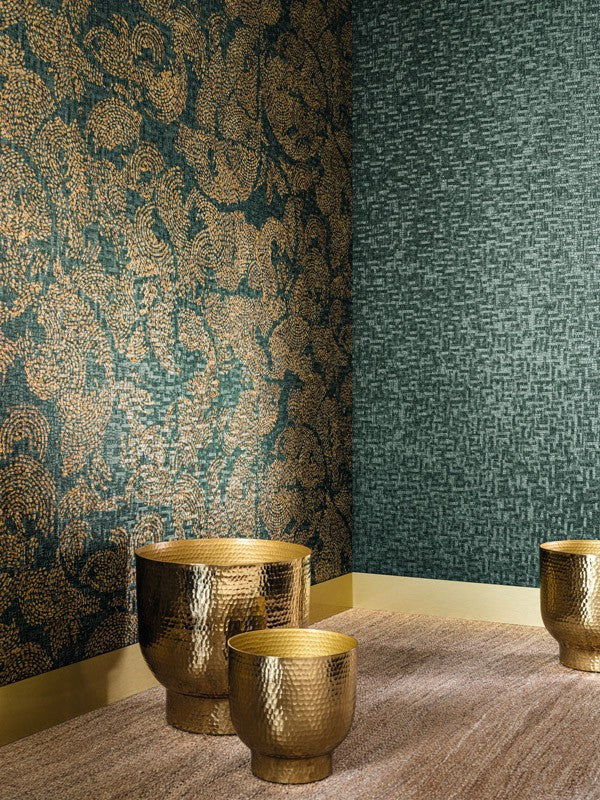 Venetie wallpaper by Casamance in Blue – Navy & Gold, styled room shot