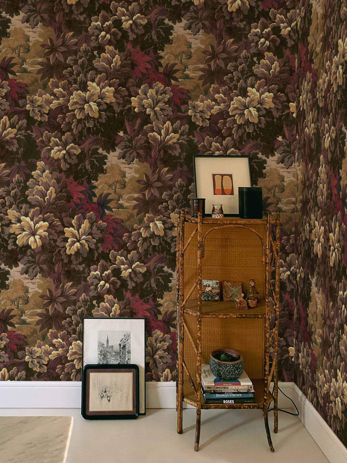 Verdure 16th wallpaper by Coordonné in Brown, styled room