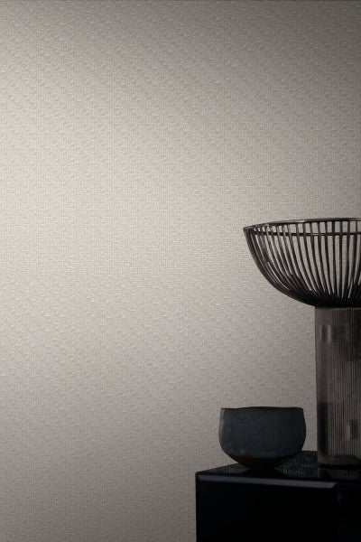 Wagara wallpaper by Casamance in Silver, styled room shot