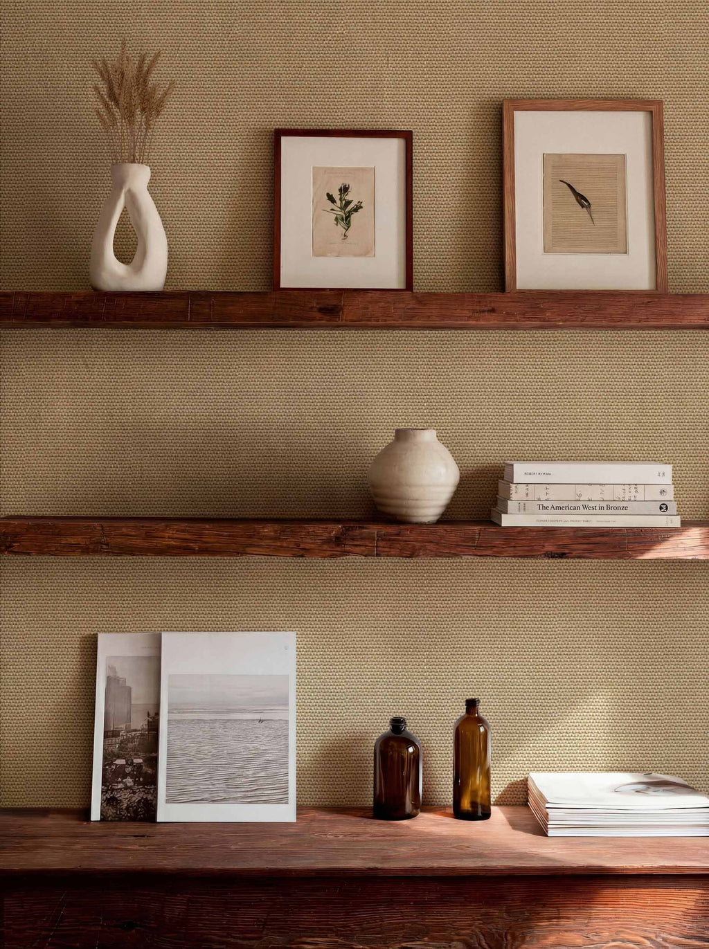 Yuca wallpaper by Coordonné in Beige, styled room