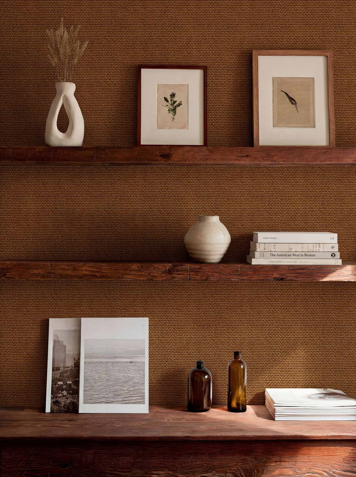 Yuca wallpaper by Coordonné in Light Brown, styled room