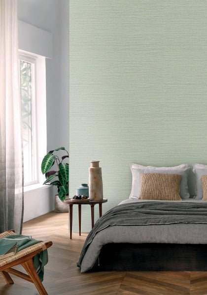 Zostera wallpaper by Casamance in Green – Almond, styled room shot
