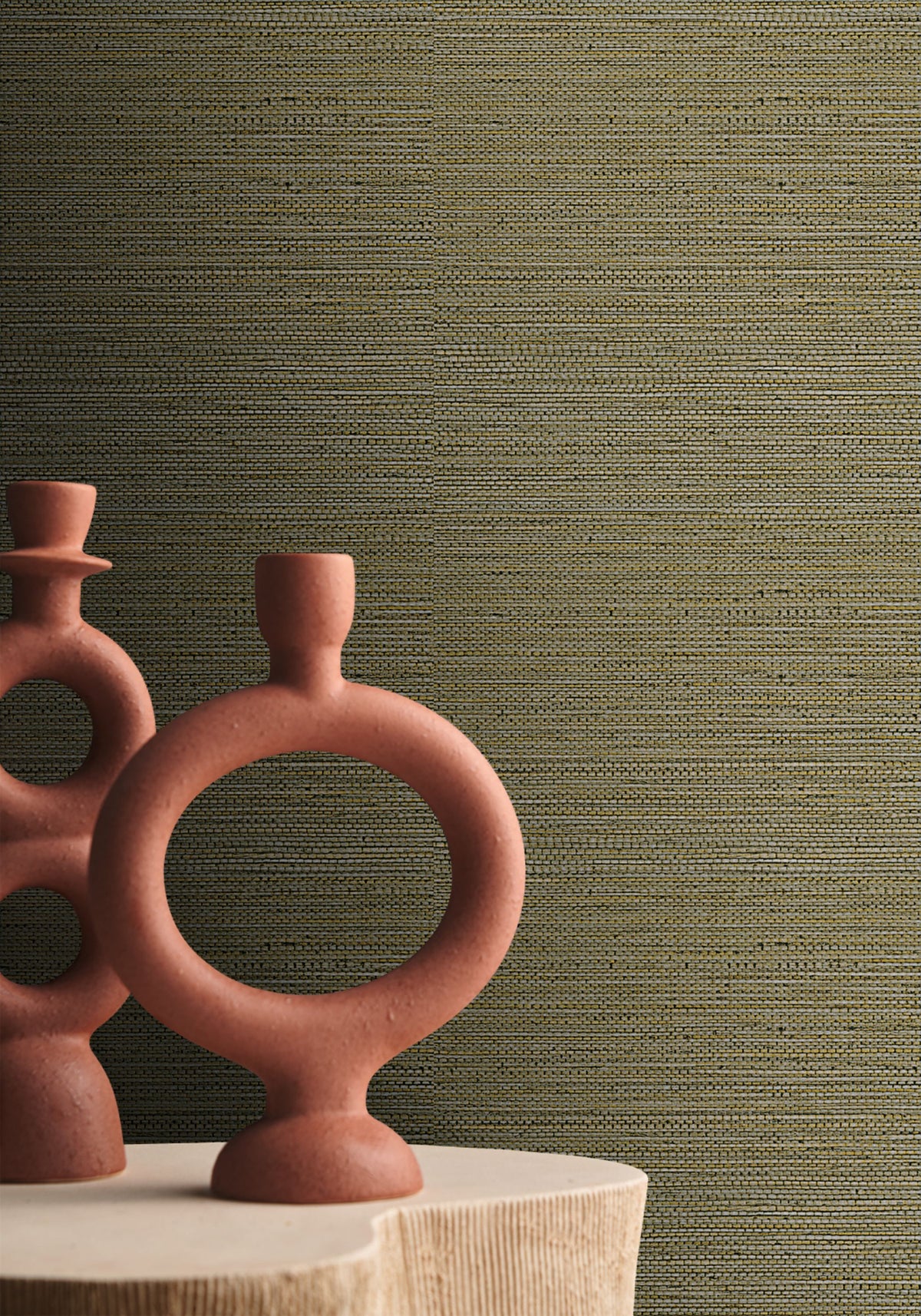 Zostera wallpaper by Casamance in Green – Khaki, styled room shot