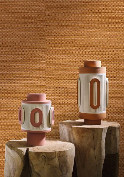 Zostera wallpaper by Casamance in Orange – Sienna, styled room shot