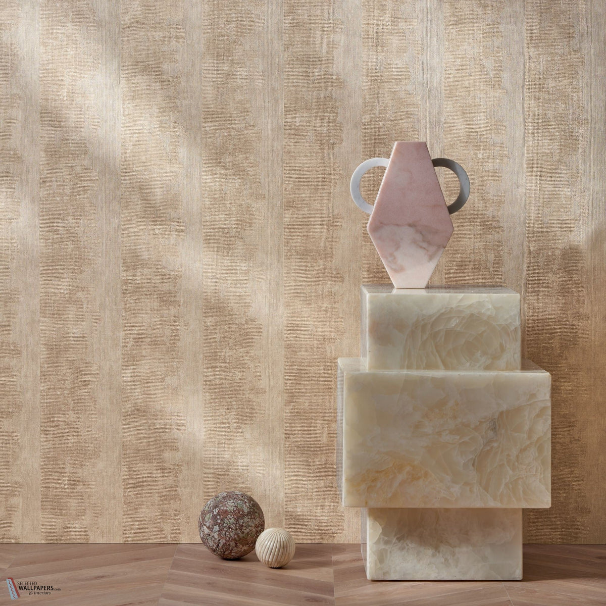 Zumaia wallpaper by Casamance in Beige – Greige, styled room shot