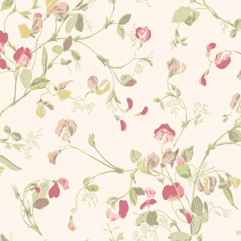 Sweet Pea - Blush & Olive on Parchment - Wallpaper Trader