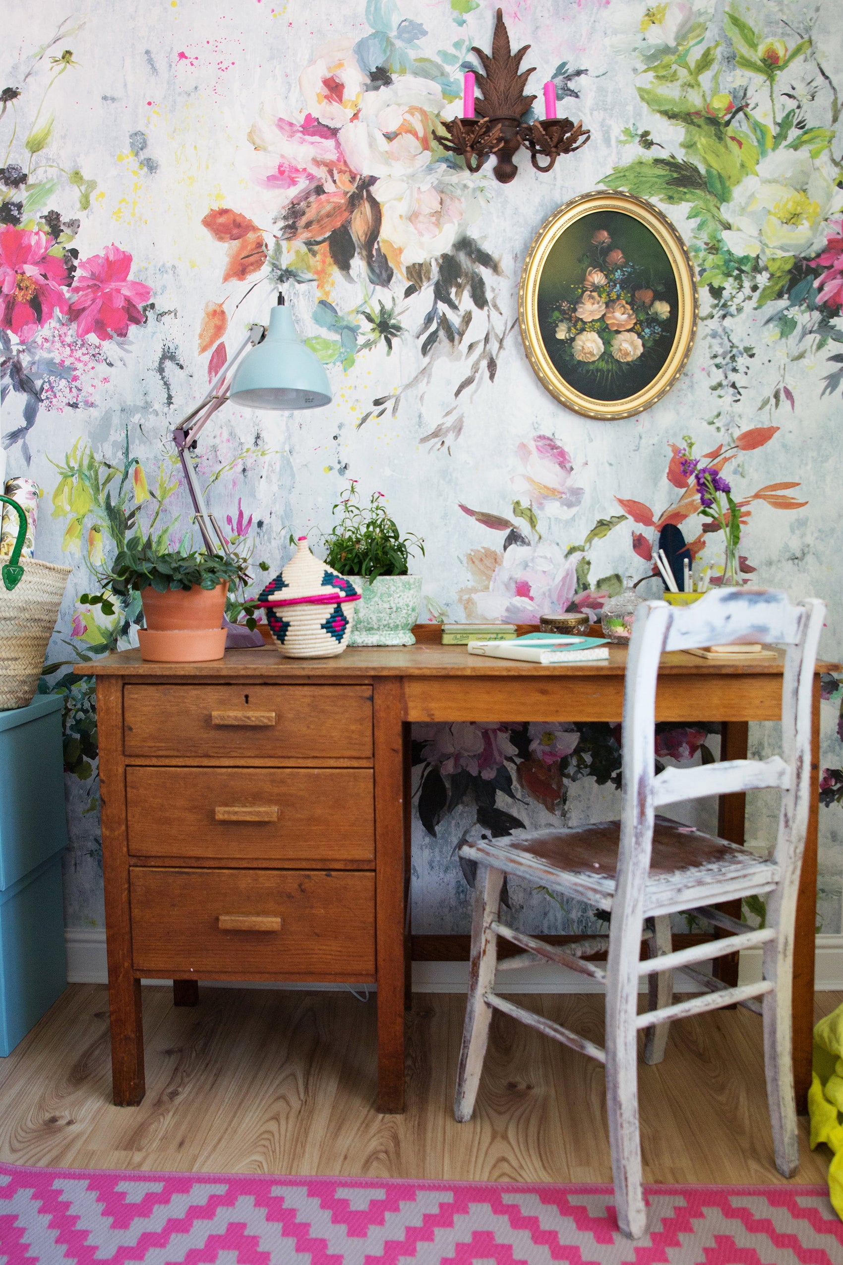 Aubriet Floral - Fuschia - Wallpaper Trader
