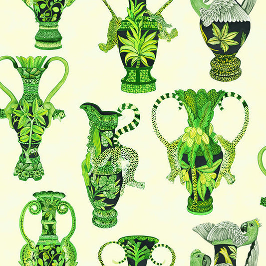 Khulu Vases - Green & White - Wallpaper Trader