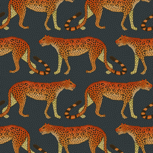Leopard Walk - Charcoal & Orange - Wallpaper Trader