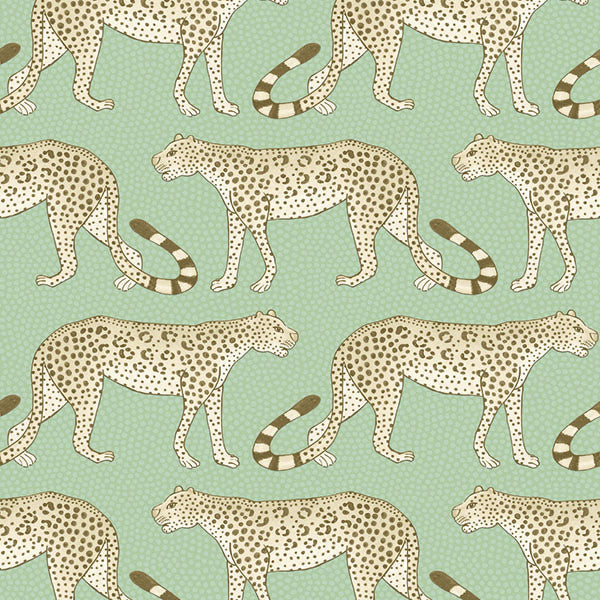 Leopard Walk - Olive & White - Wallpaper Trader