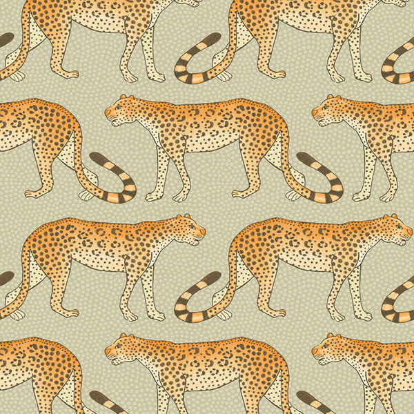 Leopard Walk - Stone & Orange - Wallpaper Trader