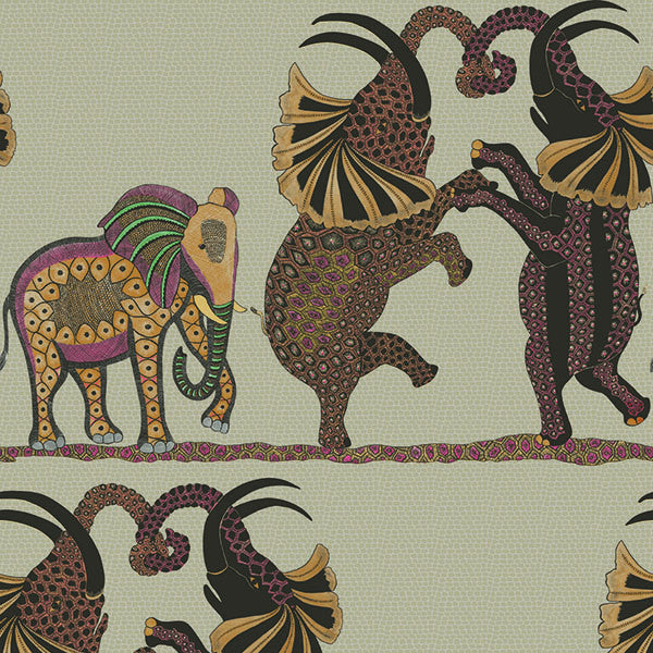 Safari Dance - Red & Linen - Wallpaper Trader