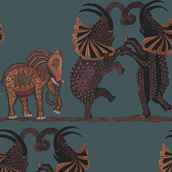 Safari Dance - Charcoal & Reds - Wallpaper Trader