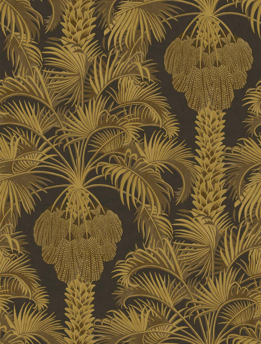Hollywood Palm - Charcoal and Gold - Wallpaper Trader