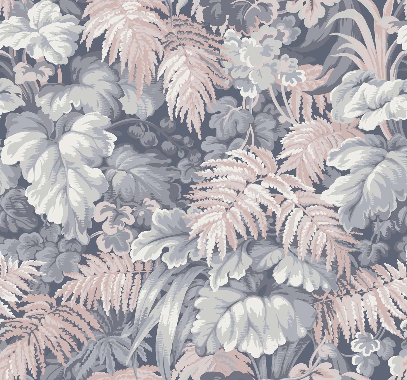 Royal Fernery - Blue & Blush Pink - Wallpaper Trader