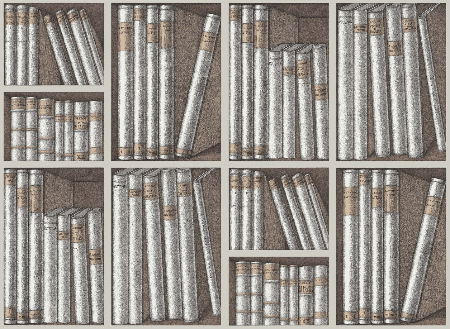 Ex Libris - Stone & Linen - Wallpaper Trader