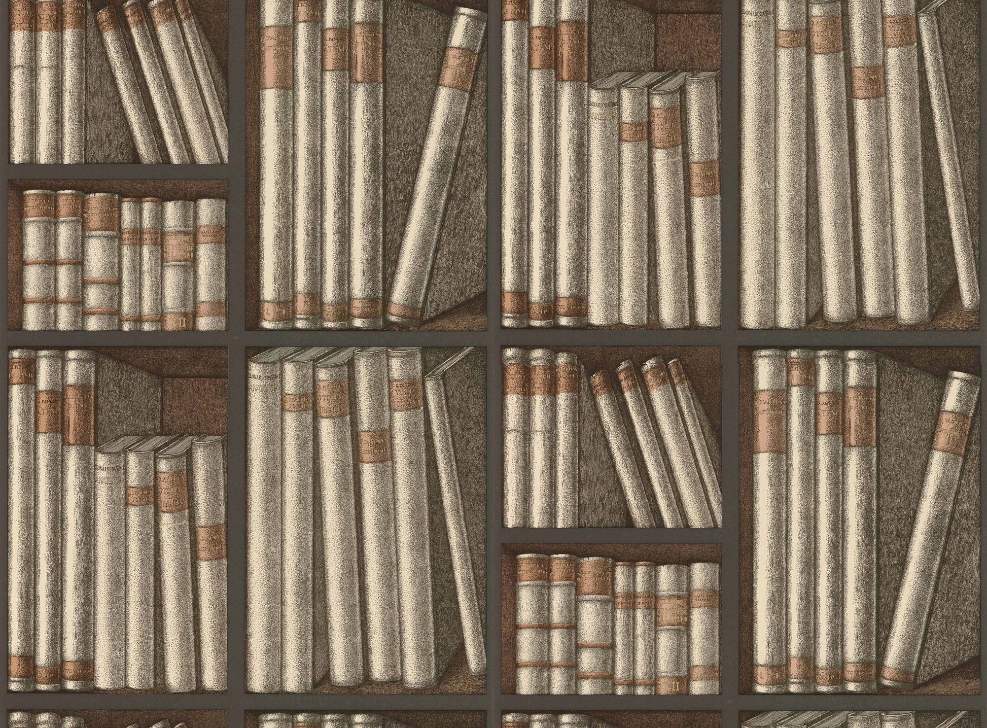 Ex Libris - Oat & Charcoal - Wallpaper Trader