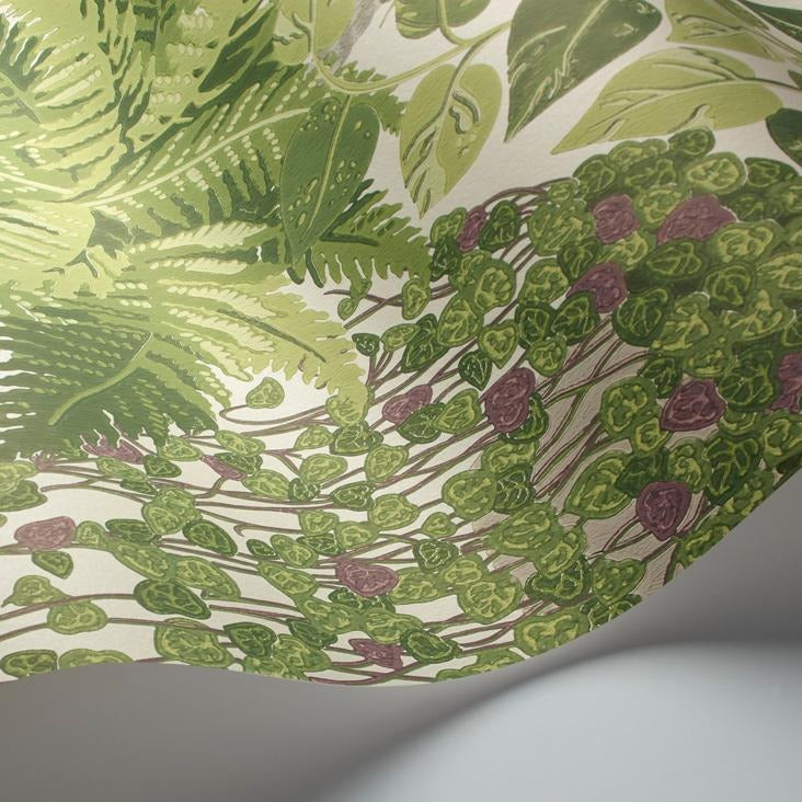 Fern - Leaf Green & Purple Dye - Wallpaper Trader