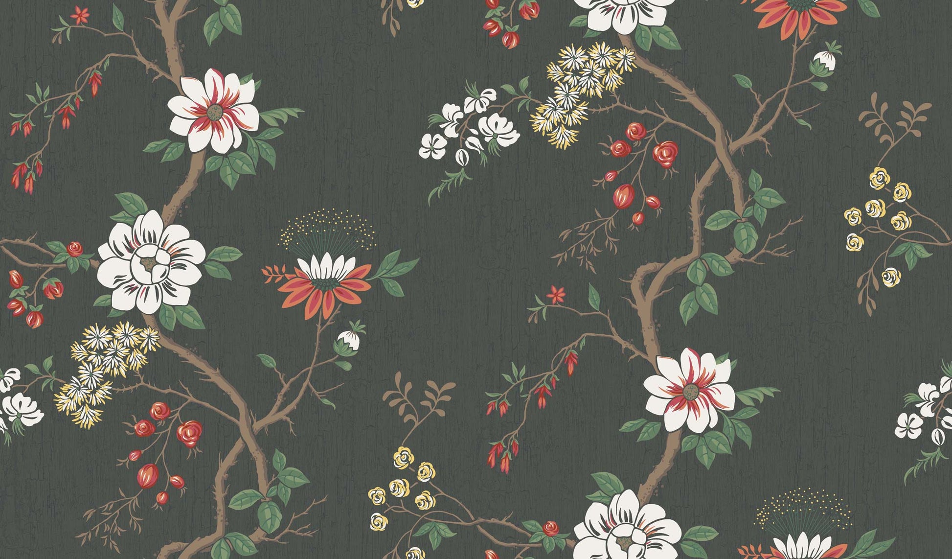 Camellia - White & Red on Charcoal - Wallpaper Trader