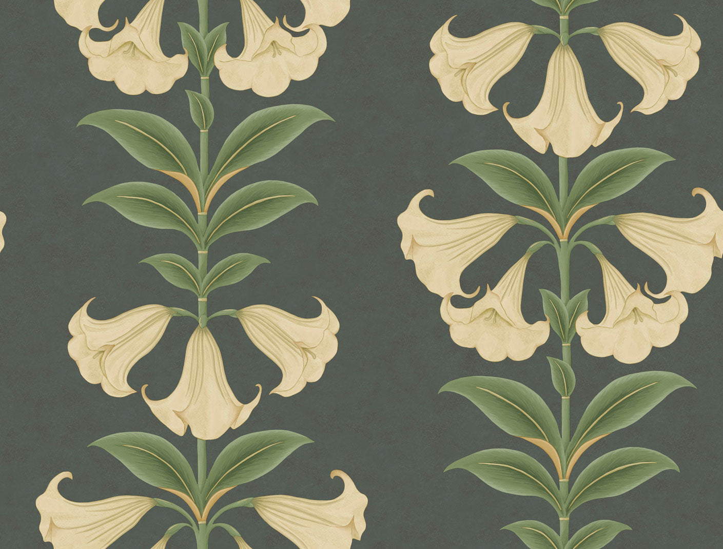 Angel's Trumpet- Cream & Olive Green on Charcoal - Wallpaper Trader