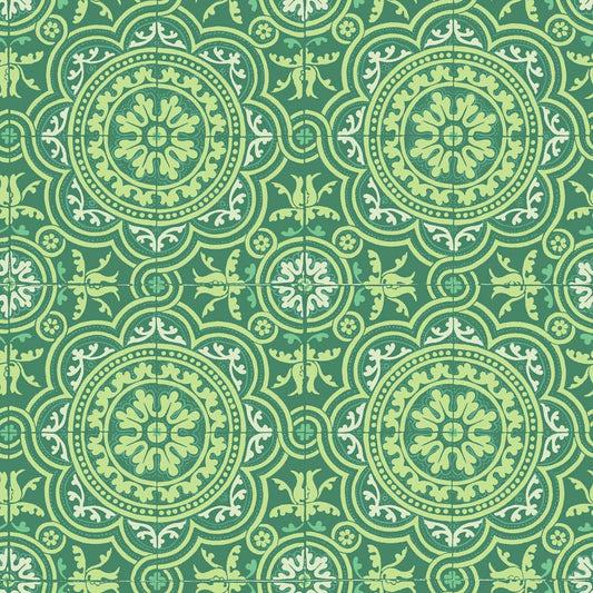 Piccadilly - Leaf Green & Mint on Forest - Wallpaper Trader