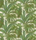 Versace tropical palm wallpaper features large scale hand painted green tropical palm leaves on a white background.