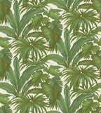 Versace tropical palm wallpaper features large scale hand painted green tropical palm leaves on a white background.