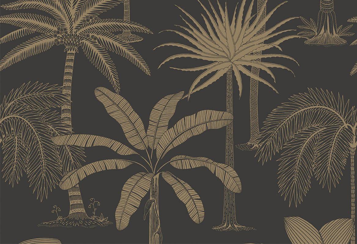 Royal Palms - Gold on Black - Wallpaper Trader