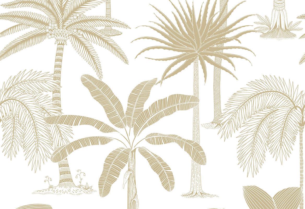 Royal Palms - Gold on White - Wallpaper Trader