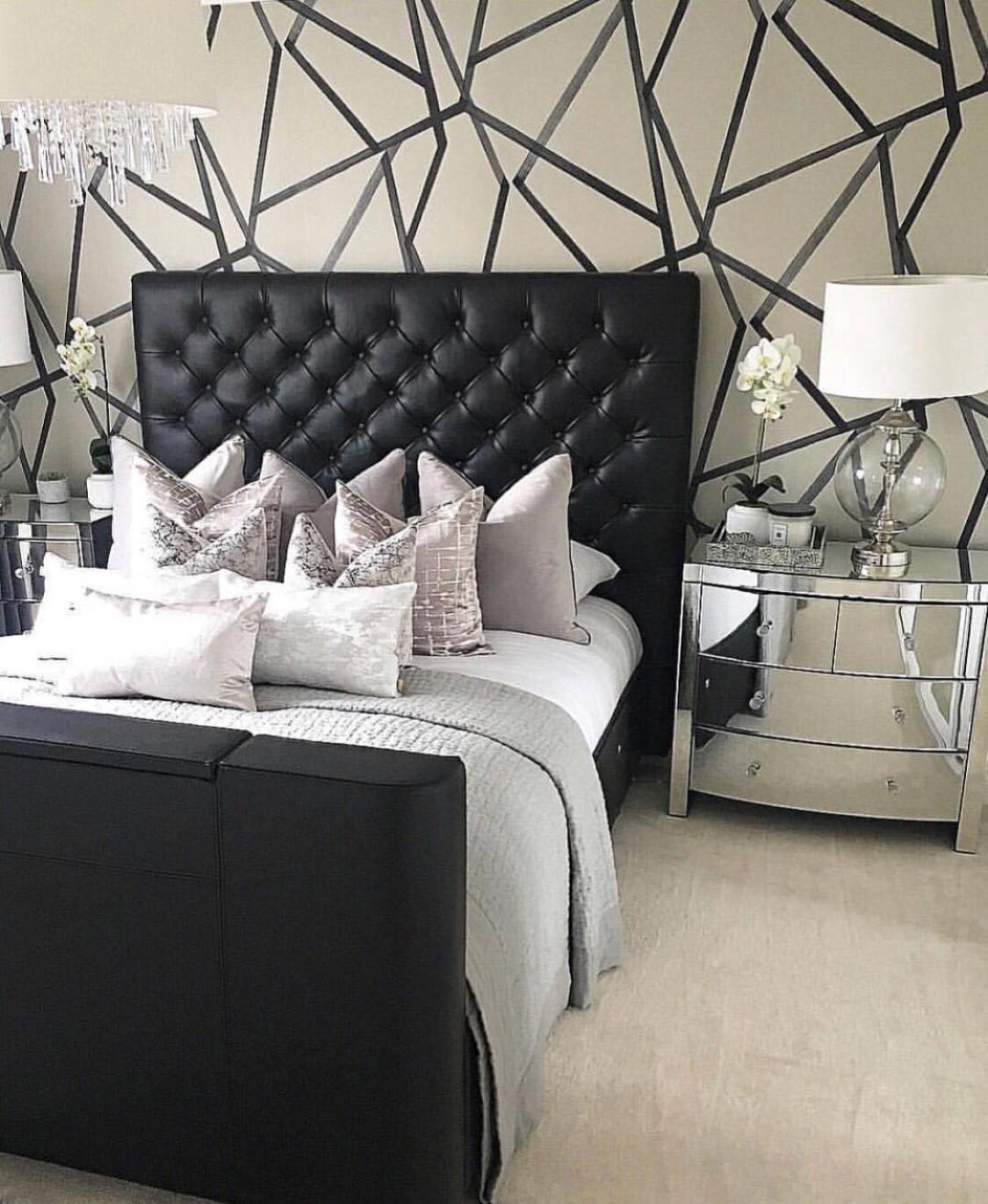 Sumi Geometric - Black on Linen - Wallpaper Trader