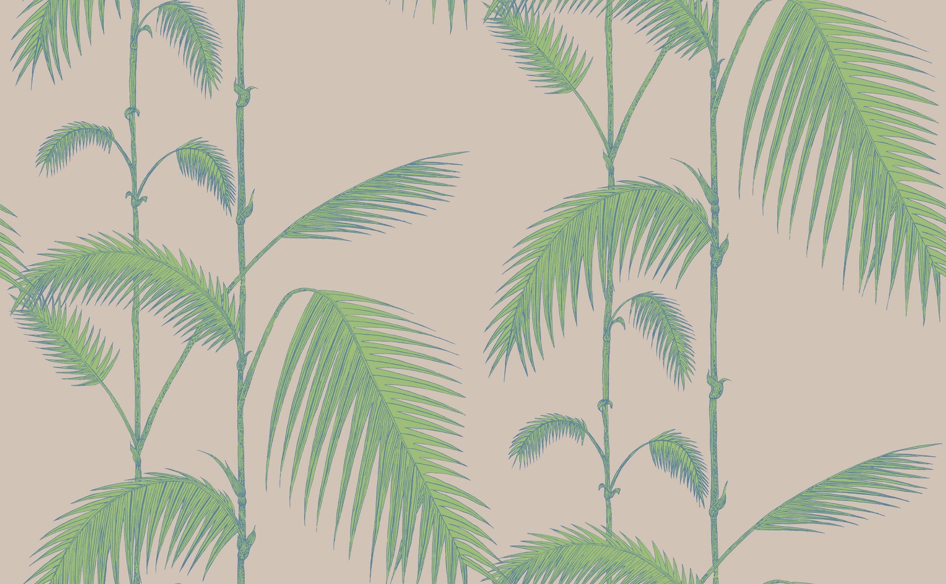 Palm Leaves - Green on Taupe - Wallpaper Trader