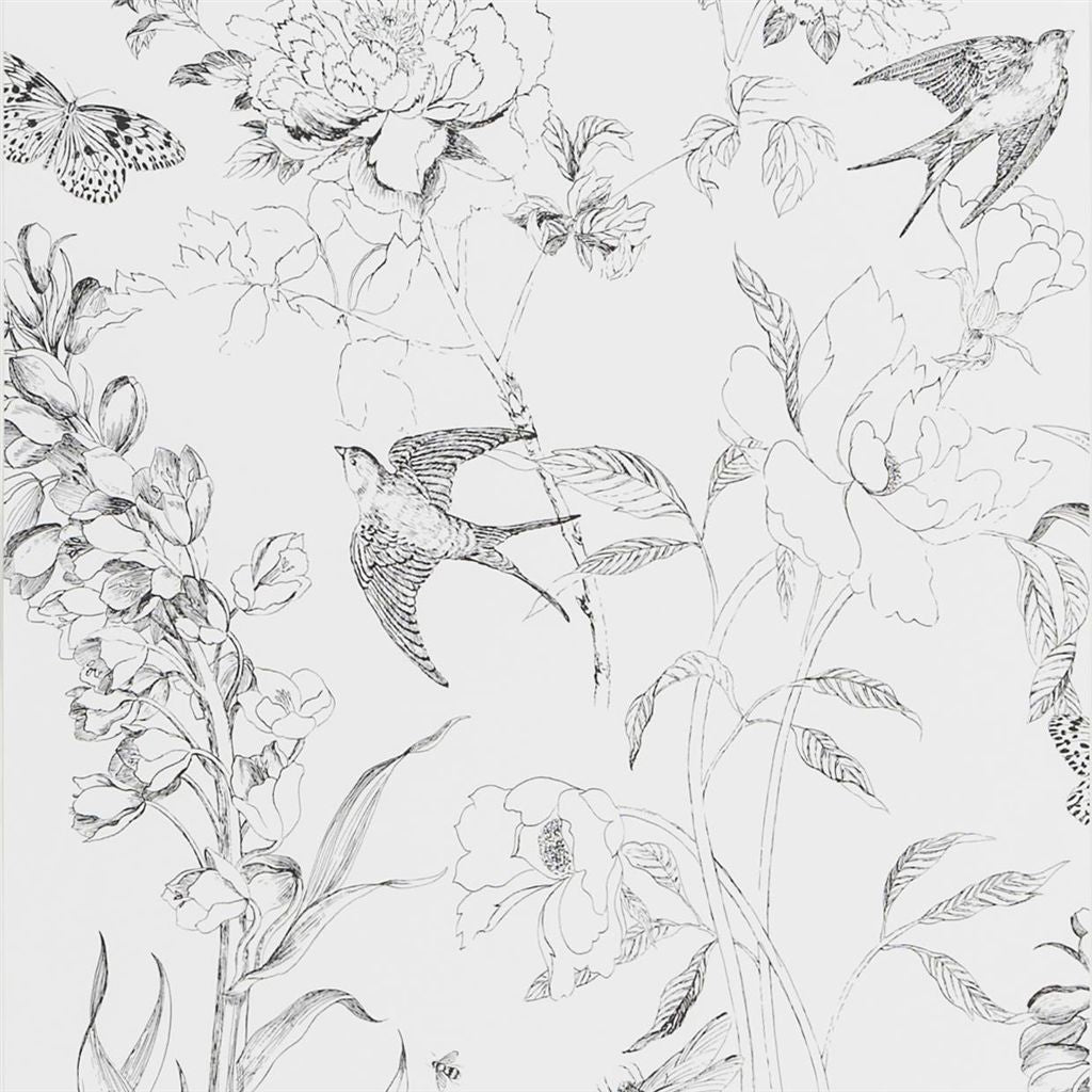 Sibylla Garden - Black and White - Wallpaper Trader