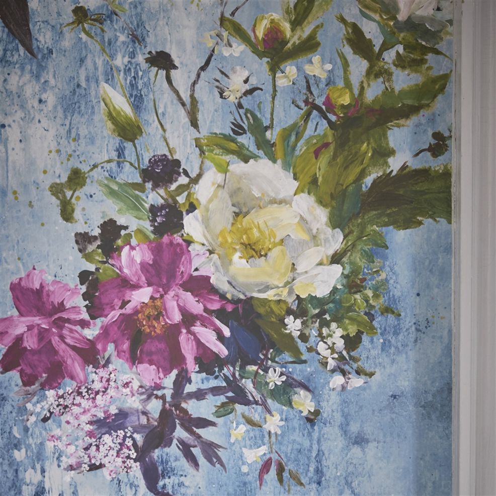 Aubriet Floral - Blue - Wallpaper Trader