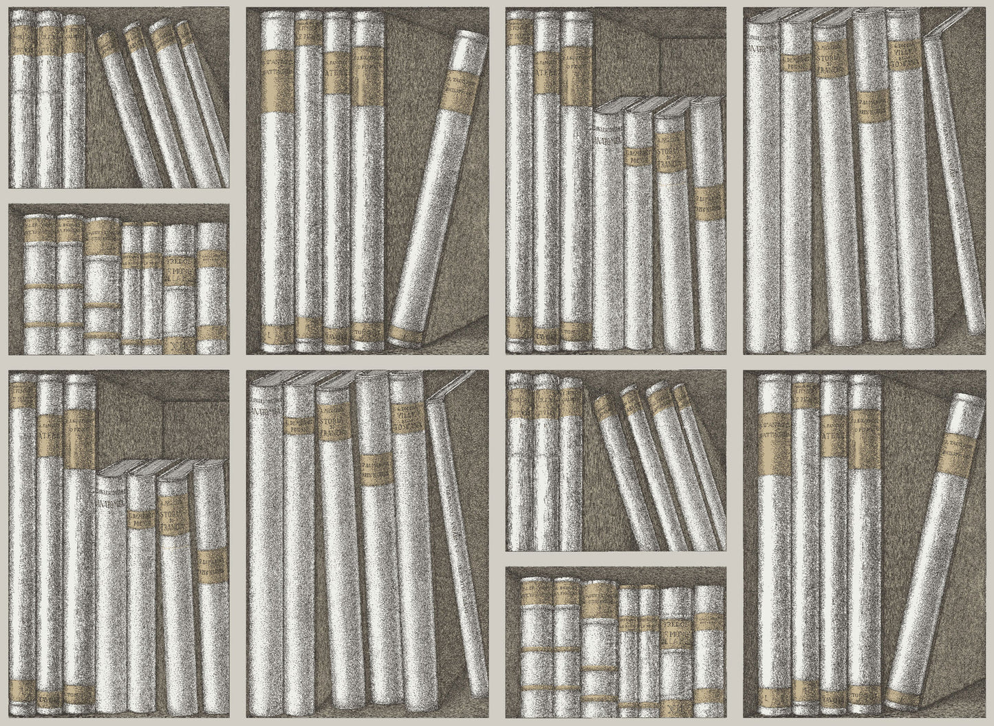 Ex Libris - Stone & Linen - Wallpaper Trader