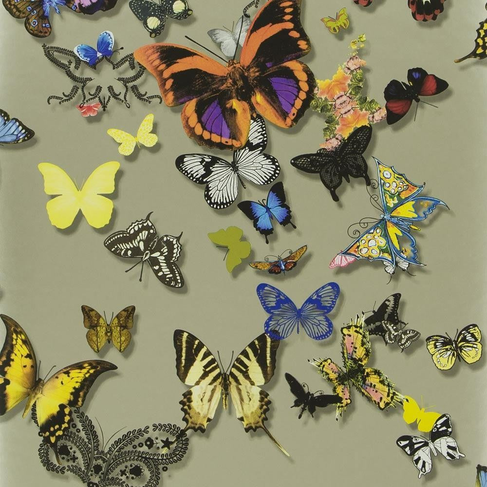 Butterfly Parade - Taupe - Wallpaper Trader