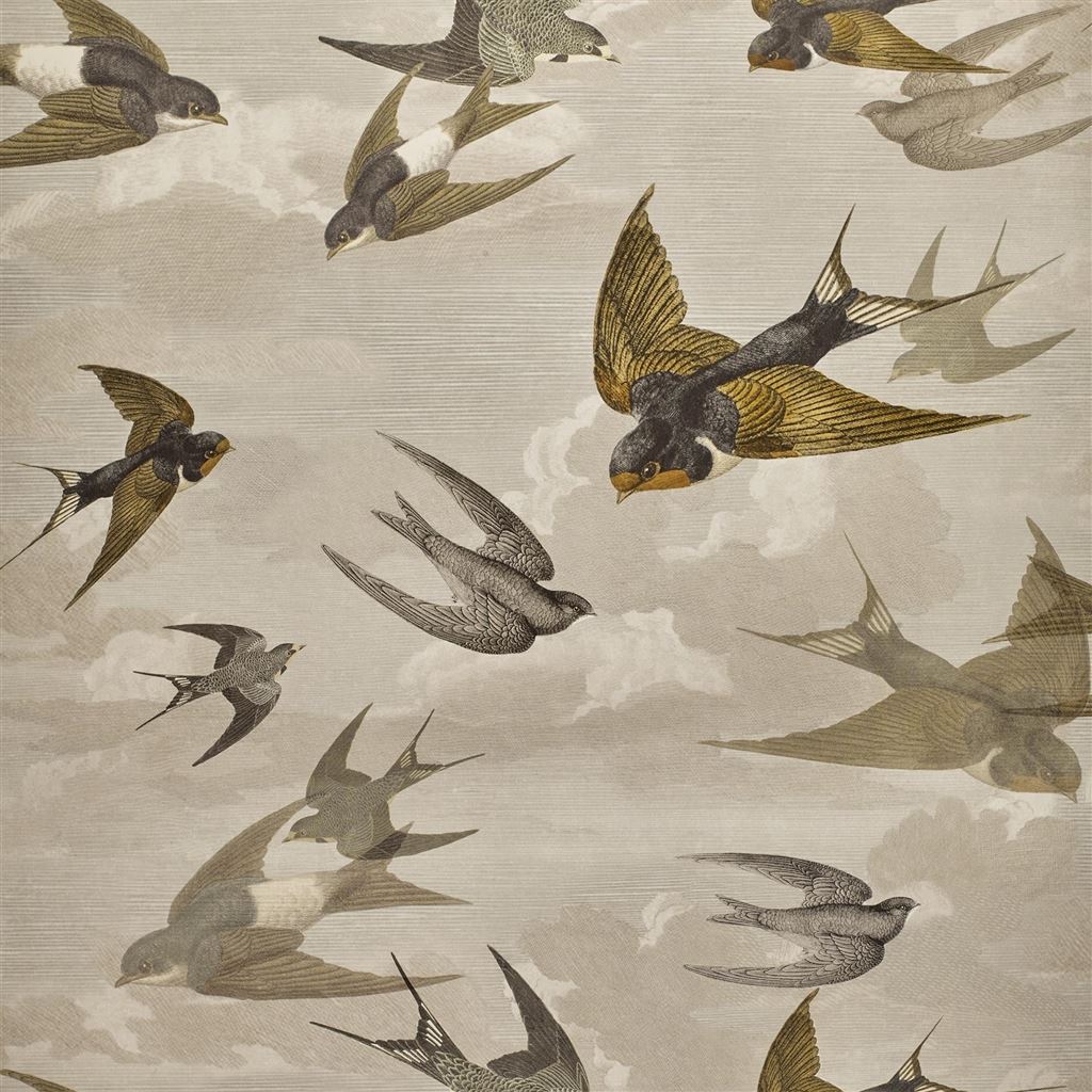 John Derian Picture Book Papers Chimney Swallows Sepia Wallpaper