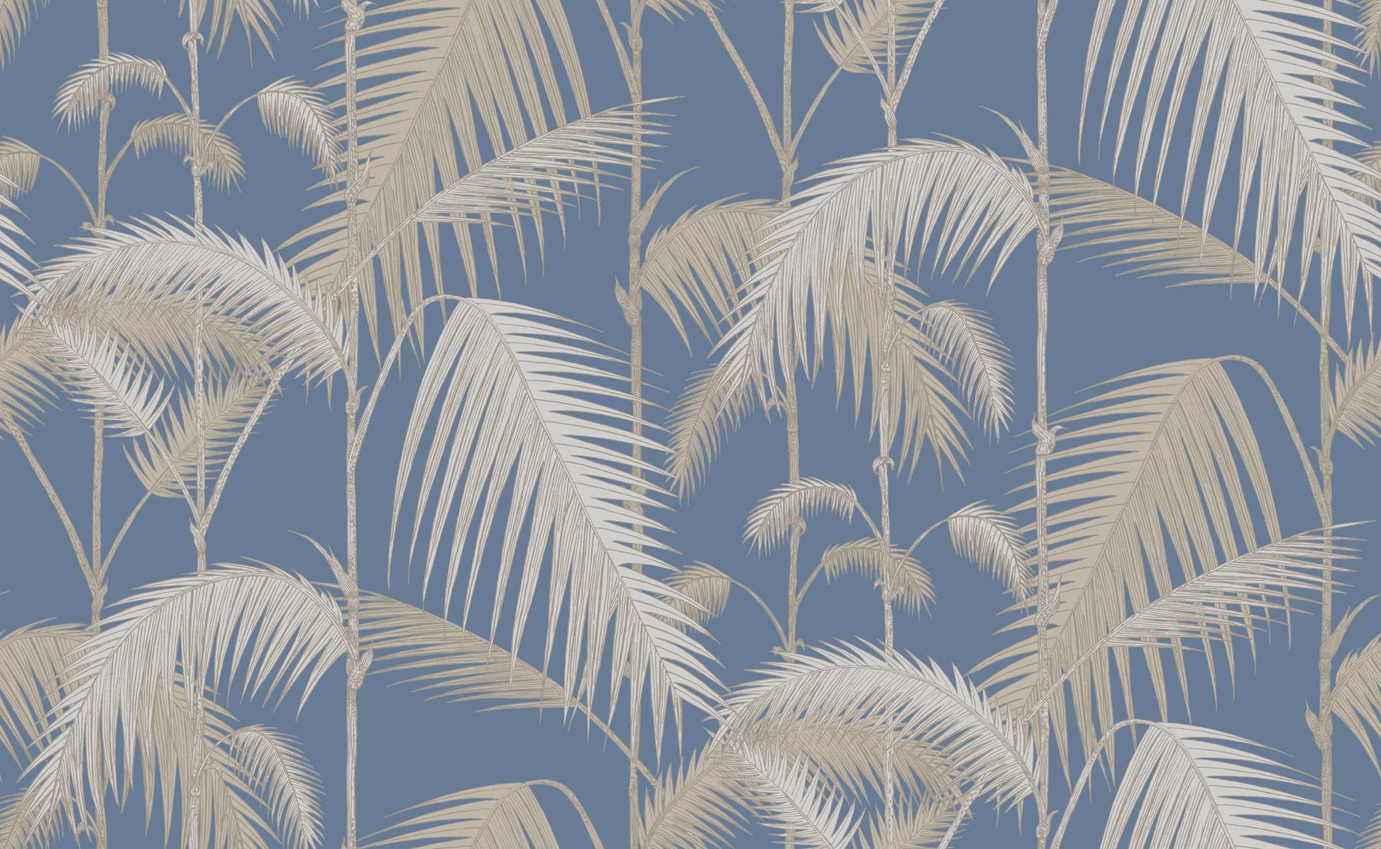 Palm Jungle - Straw & Blue - Wallpaper Trader
