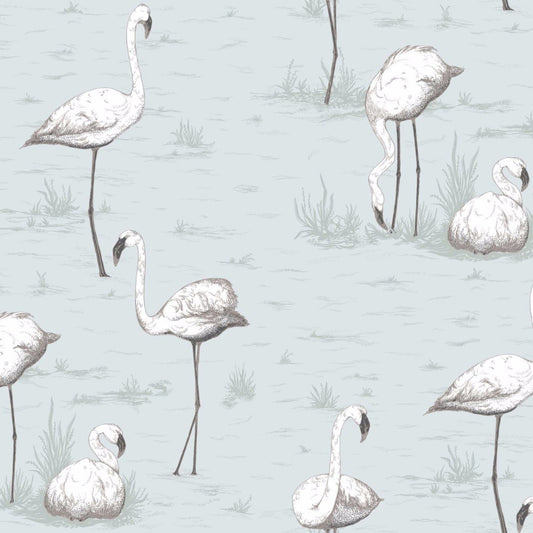 Flamingos - Charcoal on Aqua - Wallpaper Trader