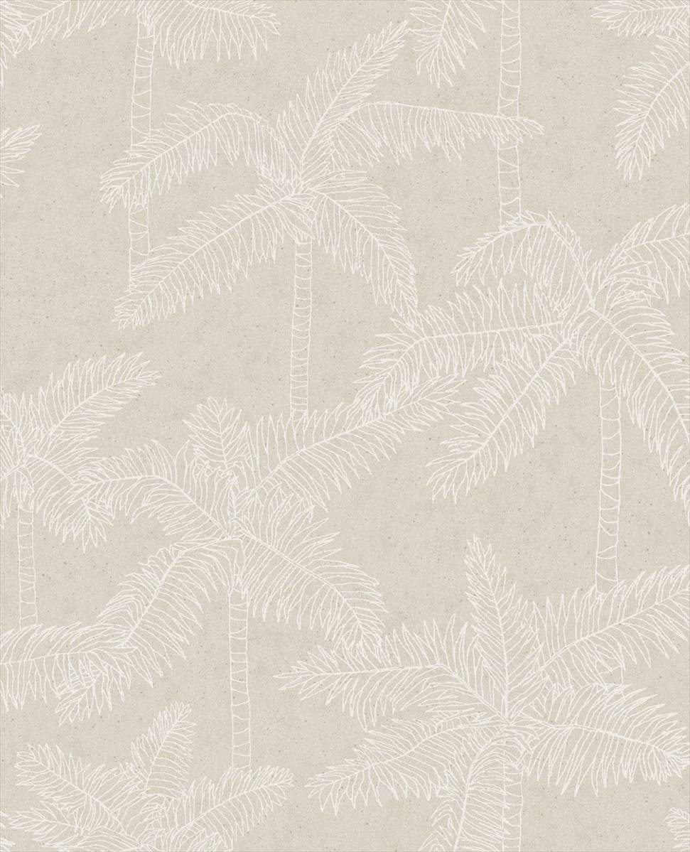 Vivid Palms - White on Sand - Wallpaper Trader