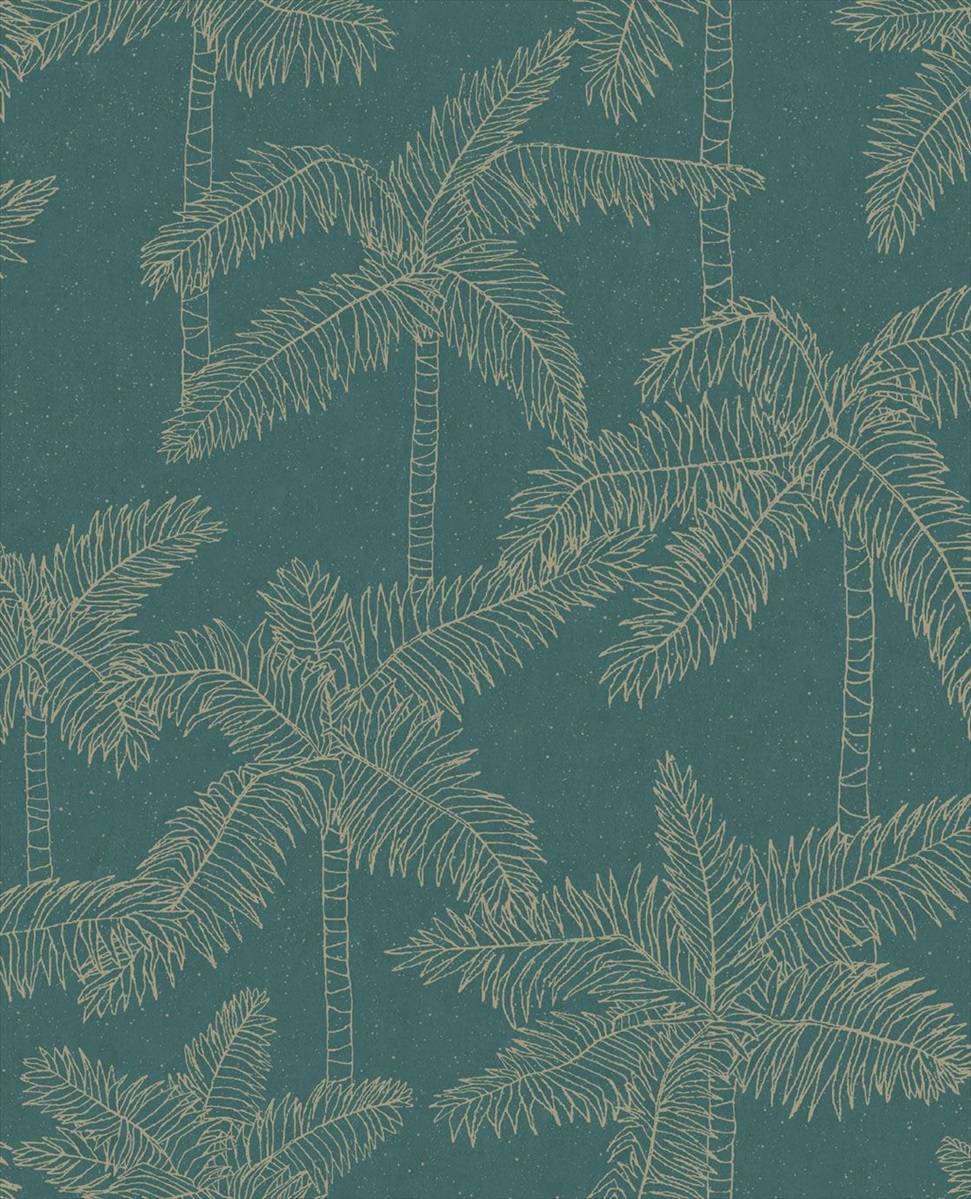 Vivid Palms - Gold on Green - Wallpaper Trader