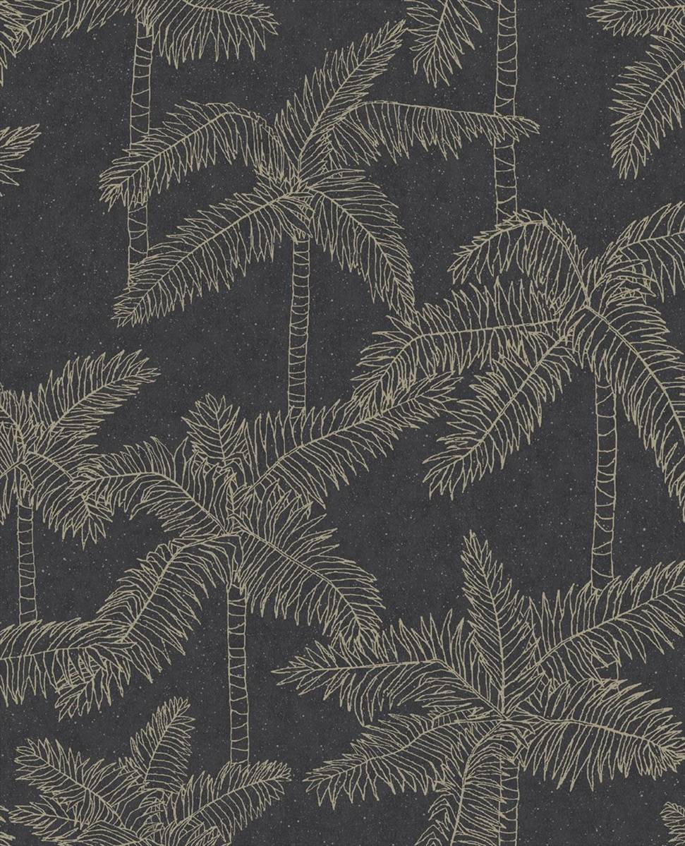 Vivid Palms - Gold on Black - Wallpaper Trader