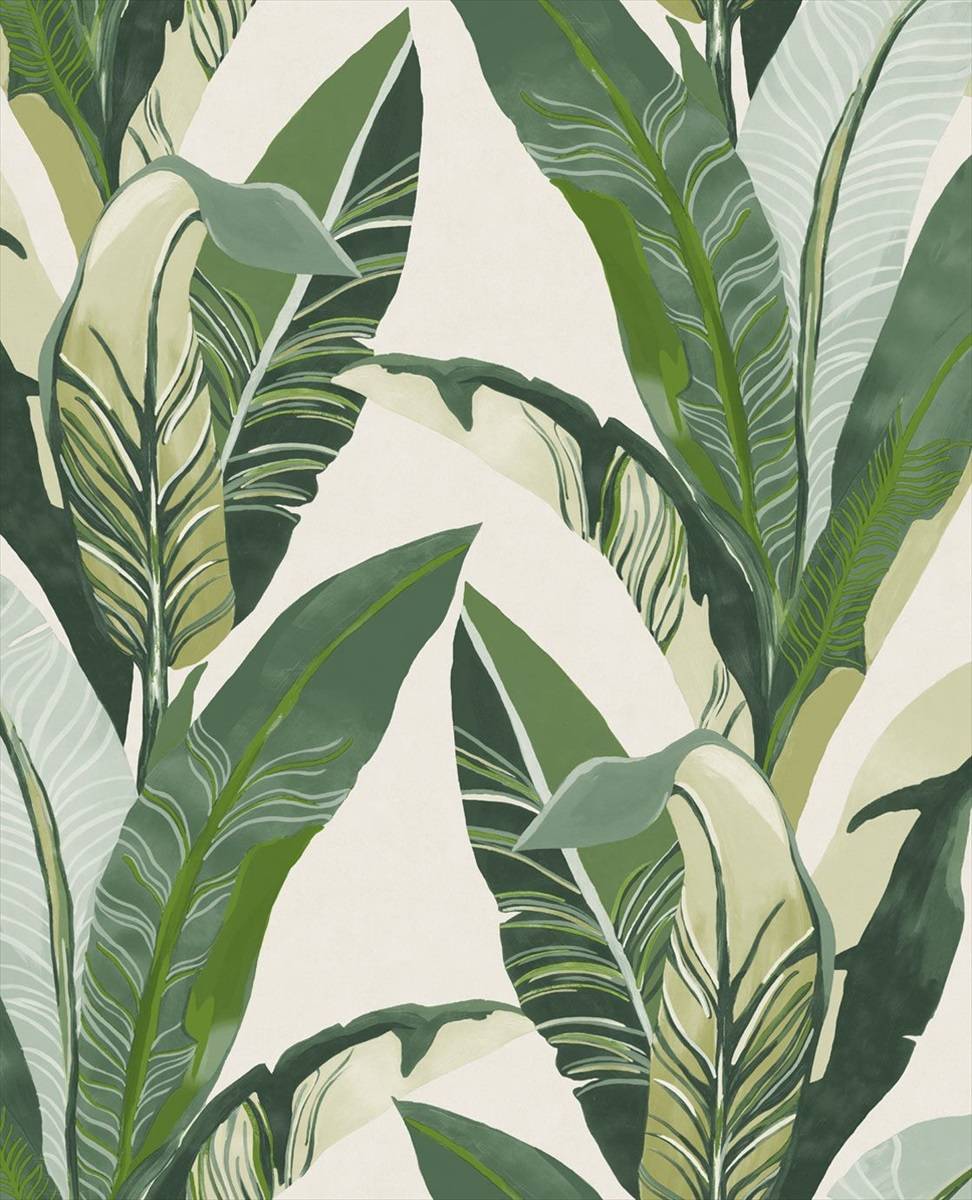 Lush Palms - Green on Cream - Wallpaper Trader