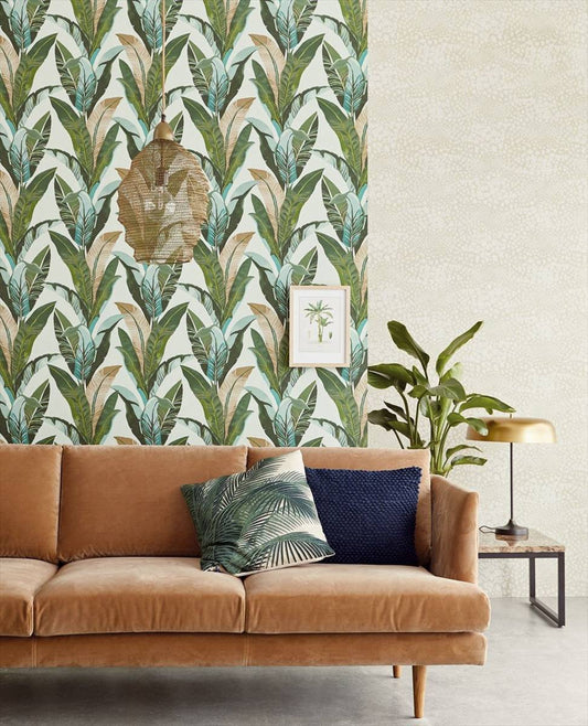 Lush Palms - Green on Mint - Wallpaper Trader