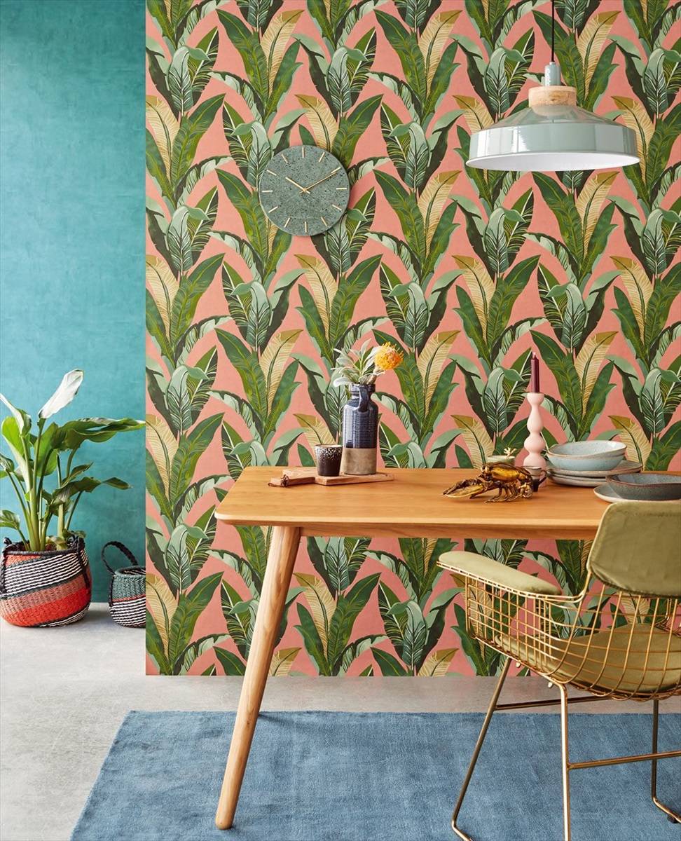 Lush Palms - Green on Terracotta - Wallpaper Trader
